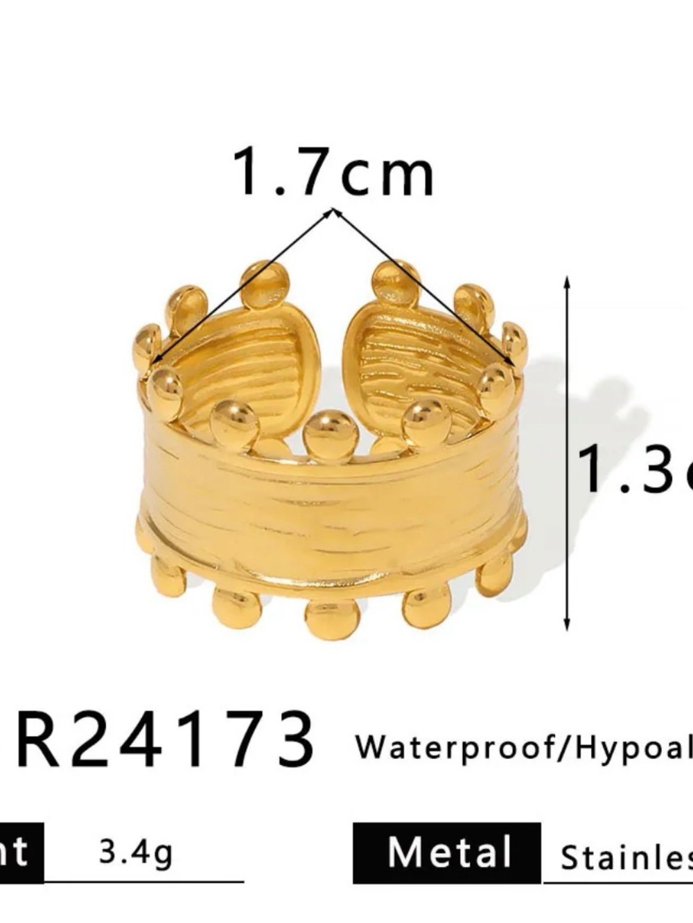 18k Gold plated  crown Adjustable Ring - Women Jewelry